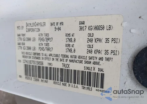 2005 Dodge Ram 1500 Slt/Laramie from USA, damaged, VIN 1D7HU18D75S150936